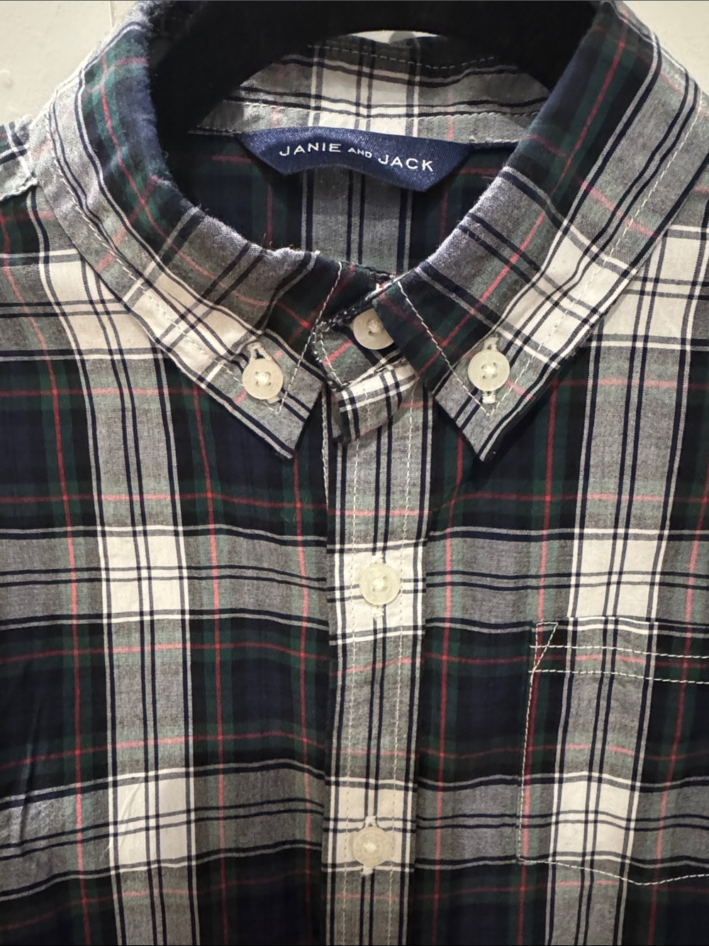 Janie and Jack Black, White & Green Plaid Button-Down Shirt